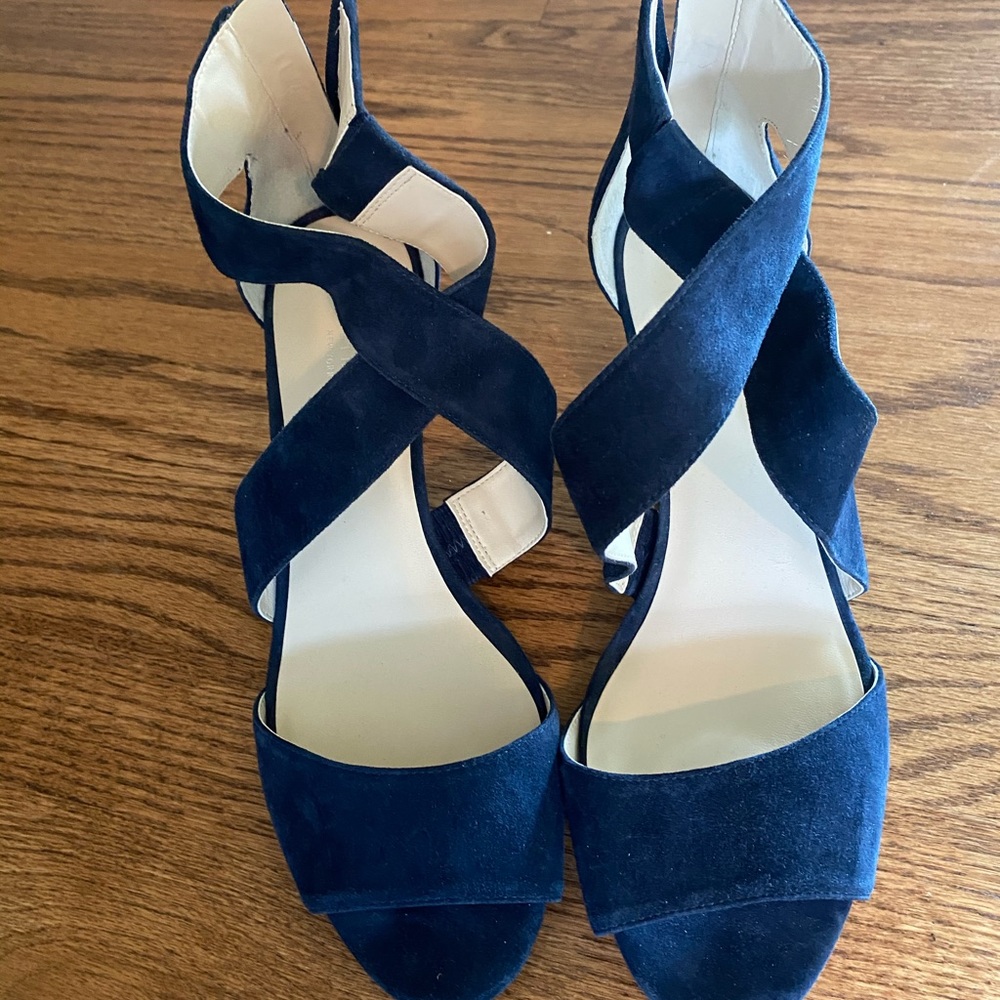 Navy blue wedge sandals